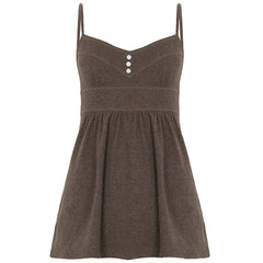 V-Neck Button Detail Plain Open-Back A-Line Camisole Top