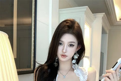 Sleeveless Square Neck Plain Lace Bodycon Mini Dress