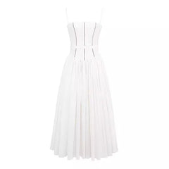 Spaghetti Strap Plain Cutout Midi A-Line Dress