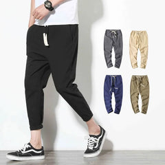 Drawstring Waist Plain Cropped Harem Pants