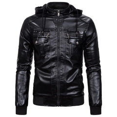 Hooded Fleece-Lined Faux Leather Zip Jacket