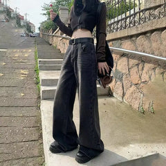 Mid Waist Washed Baggy Jeans