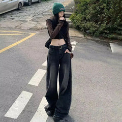 Mid Waist Washed Baggy Jeans