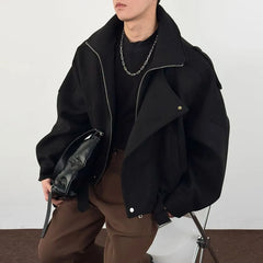 Stand Collar Zip-Up Plain Jacket