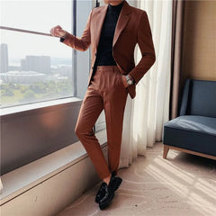 Plain One-Buttoned Blazer / High Waist Straight Leg Dress Pants / Set