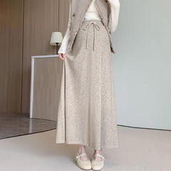 Maternity Drawstring Waist Plain Maxi A-Line Skirt