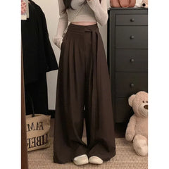 High Waist Plain Tie Waist Wide Leg Pants