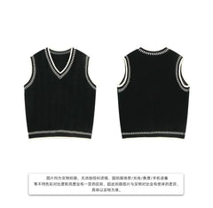 V-Neck Contrast Trim Cable Knit Sweater Vest