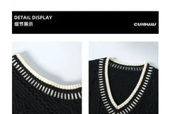 V-Neck Contrast Trim Cable Knit Sweater Vest