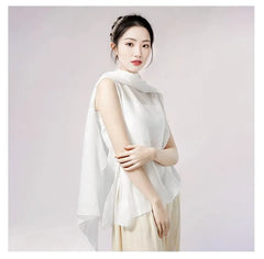 Flared-Sleeve Plain Asymmetrical Dance Top