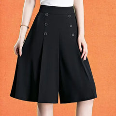 High Waist Plain Double Breasted Culottes