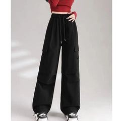 Drawstring Waist Plain Baggy Cargo Pants