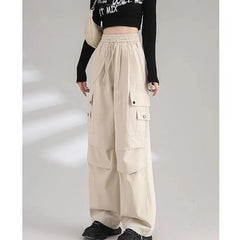 Drawstring Waist Plain Baggy Cargo Pants