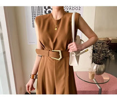 Sleeveless Crewneck Plain Wide Leg Jumpsuit