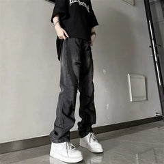 Mid Rise Distressed Washed Straight Leg Jeans