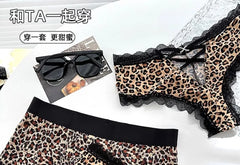 Couple Matching Leopard Print Contrast Trim Boxer Brief / Lace Panel Panty / Thong / Set