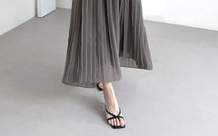 Spaghetti Strap Plain Accordion Pleated Tie-Waist Maxi A-Line Dress