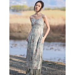 Tie Dye Slit Lace Midi Jumper Dress