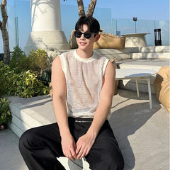Crewneck Mesh Plain Tank Top