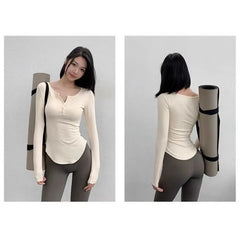 Long-Sleeve Henley Plain Quick Dry T-Shirt
