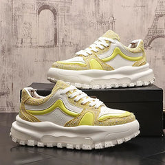 Platform Rhinestone Lace-Up Faux Leather Sneakers