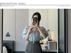 High Waist Plain Pleated Midi A-Line Skirt