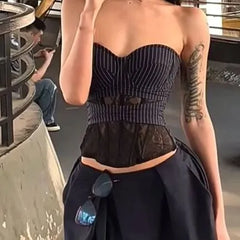 Striped Lace Panel Corset Top