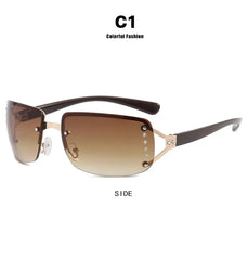 Rhinestone Rimless Rectangle Sunglasses
