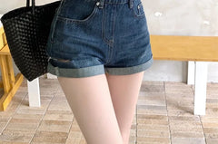 Pocket Detail Roll Up Hem Denim Overall Shorts