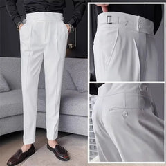 High Waist Plain Inverted Pleated Cropped Tapered Dress Pants