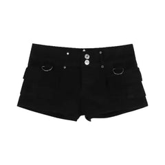 Low Rise Plain Denim Cargo Hot Pants