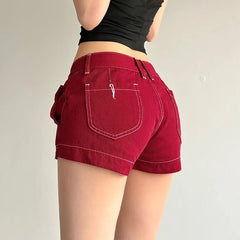 Low Rise Contrast Stitched Denim Hot Pants