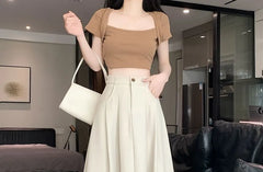 High-Rise Pleated Midi A-Line Skirt