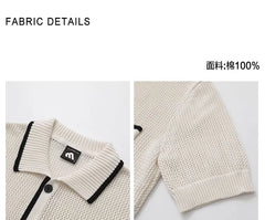 Contrasted Short-Sleeve Summer-Knit Polo Cardigan