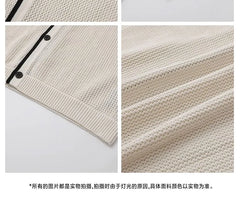 Contrasted Short-Sleeve Summer-Knit Polo Cardigan