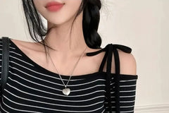 Short-Sleeve Off-Shoulder Striped Tie-Strap Top