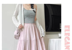 High Waist Striped Midi A-Line Tiered Skirt