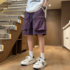 High Waist Plain Wide Leg Cargo Shorts