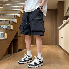 High Waist Plain Wide Leg Cargo Shorts
