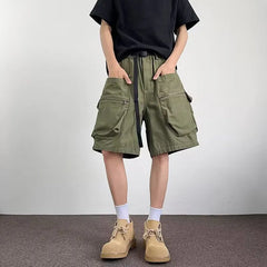 Mid Rise Plain Wide Leg Cargo Shorts
