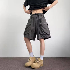 Mid Rise Plain Wide Leg Cargo Shorts