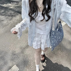Plain Lace Trim Light Jacket Shirt