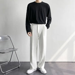 Mid Rise Plain Loose Fit Dress Pants