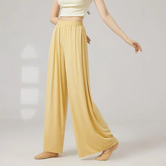 Elastic Waist Plain Dance Wide Leg Pants