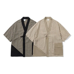 Patchwork Short-Sleeve V-Neck Kimono Jacket