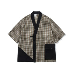 Patchwork Short-Sleeve V-Neck Kimono Jacket