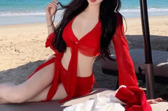 Set: Plain Bikini + Cover Up Top + Skirt