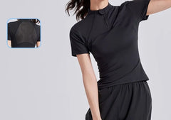 Short-Sleeve Stand Collar Half-Zip Plain Sports T-Shirt