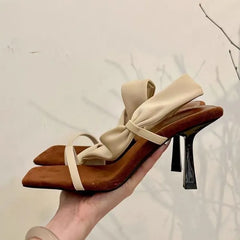 Kitten Square Toe Twisted Sandals