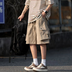 Drawstring Waist Plain Cargo Shorts